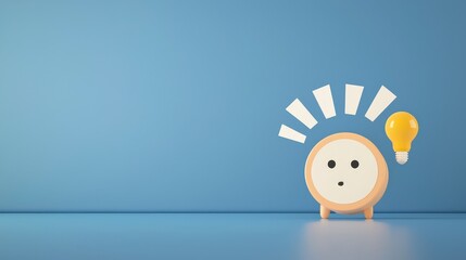 peak energy demand concept. Cute alarm clock with a light bulb idea against a blue background.