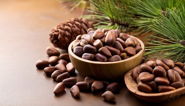 shelled and unshelled raw pinyon pine nuts