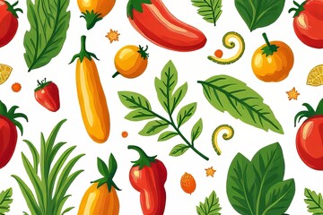 Colorful Vegetable and Fruit Seamless Pattern Design
