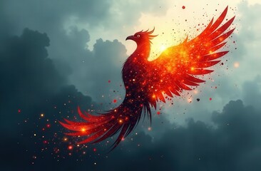 An abstract representation of mental health: a phoenix rising from fragmented, dark shards into a burst of light and color.