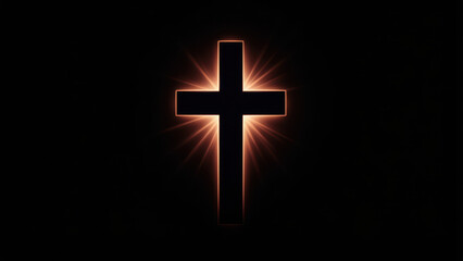 Obraz premium A digital graphic featuring a cross glowing with light rays emanating from behind it.