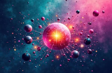 Abstract depiction of mental health: a kaleidoscope of geometric shapes, some sharp and fragmented, others smooth and flowing. In the center, a glowing sphere radiates calming energy. Colors: teal, ma