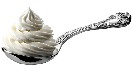 Cream Swirls on Silver Spoon, Isolated on White Background