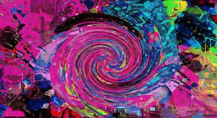 鮮やか色彩渦巻く抽象画 躍動感溢れるピンク系. AI Generated