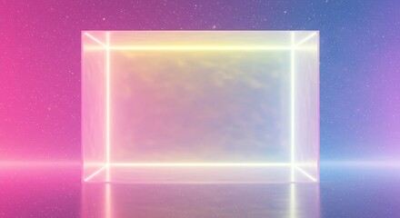 輝くネオン枠、幻想的空間 ピンクと青のグラデーション. AI Generated