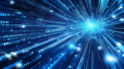 Fototapeta premium Abstract digital data flow in dark blue. Possible use Technology background