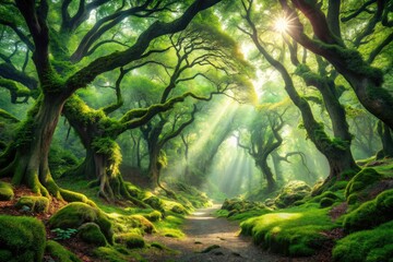 Surreal Green Tree Shade Photography: Dreamlike Forest, Mystical Canopy, Ethereal Woods, Enchanted Grove