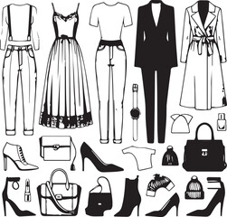 clothes for every day in flat style on white background, vector