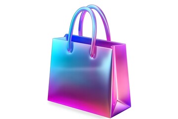 Iridescent 3D Shopping Bag Icon in Gradient Colors. Ideal for E-commerce and Retail Symbols in Digital Design. Isolated on transparent background.