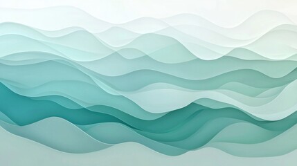 Layers of abstract blue and green waves create a design