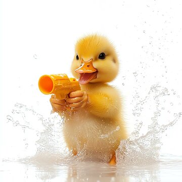 A playful duckling splashing in water joyfully.