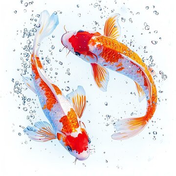 Two colorful koi fish swimming in clear water.