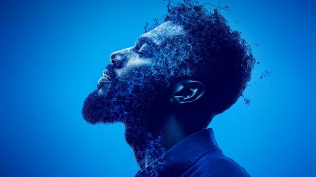 Dynamic Abstract Portrait with Blue Background