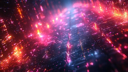 Fototapeta premium Abstract Digital Network Background with Pink and Orange Glowing Light Effects