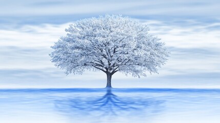 Radiant Ice Tree in Frosty Blue Gradient Backdrop