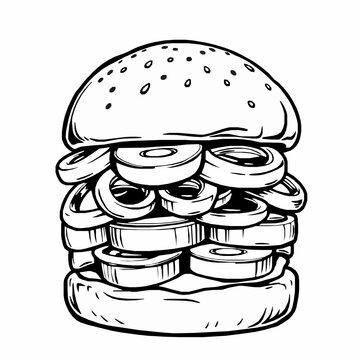 black and white onion ring burger clip art preview