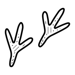 Pterodactyl paw prints. Hand drawn doodle. Animal footprint. Dinosaur tracks. Extinct bird. Fauna. Vector line art illustration.