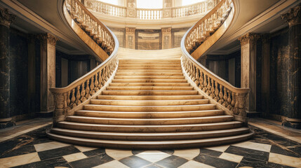 Grand marble staircase in luxurious interior with elegant architecture