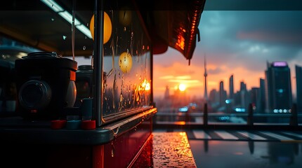 Sunset Reflections on a Rainy City Rooftop