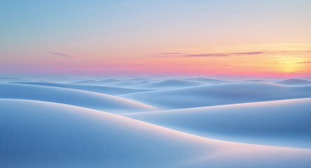 Fototapeta premium Serene landscape featuring blue rolling hills and a warm sunset.