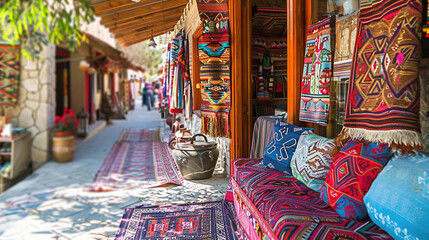 Fototapeta premium Colorful, vibrant patterned Mexican fabric for sale