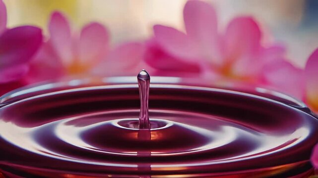 Close-up of a drop of essential oil from a tropical flower. Selective focus