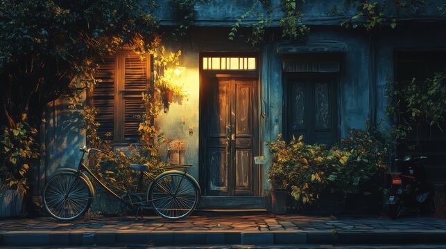 Charming European streetscape with bicycle and rustic architecture ambiance