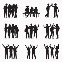 Set of people icons – man and woman. Three Teens Walking SilhouetteGroups (All People Are Complete and Moveable) friendship silhouette
