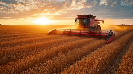 Fototapeta premium Harvest time with combine harvester