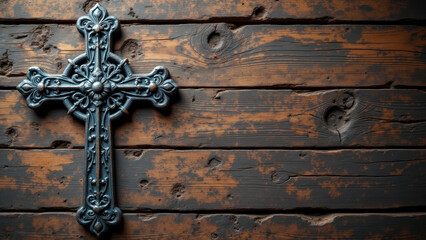 A cross attached to a wooden wall, symbolizing faith and devotion.