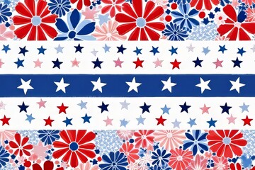 Patriotic Floral Print with Stars and Stripes Design