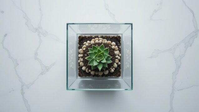 Succulent in Glass Terrarium on Marble