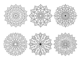 Set of Flower mandala vector illustration. Oriental pattern, vintage decorative elements. Islam, Arabic. Coloring page 