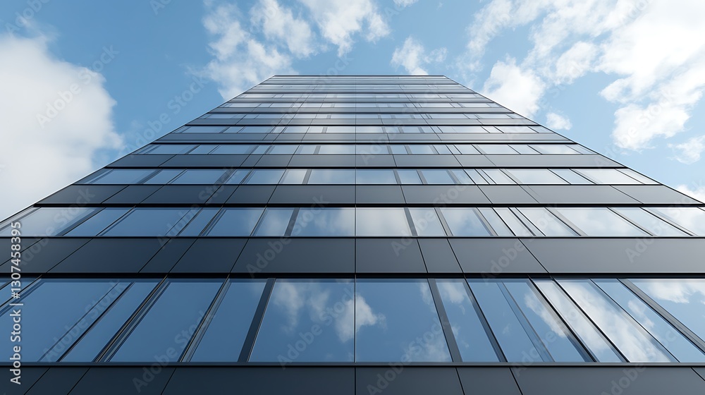 Poster close-up image of a modern skyscraper showcasing architectural details and geometric features.