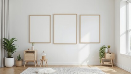 Modern Room with Blank Frames, Sunlight