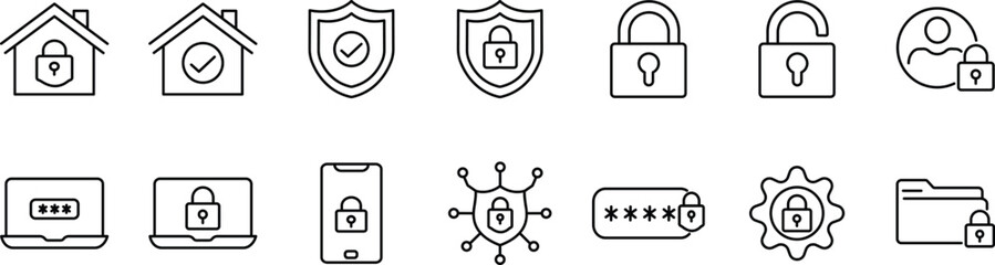 Essential Security and Privacy Icons, Lock, Shield, and Protection Symbols.