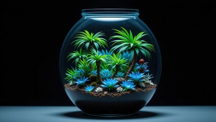 Terrarium Globe - Tropical Scene - Dark Background
