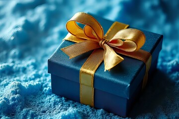 Elegant Cobalt Blue Gift Box with Gold Ribbon for a Special Occasion