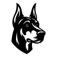 Doberman's head is a black and white logo. EPS vector graphics.