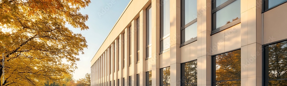 Aufkleber A unique architectural design of a bank building featuring strong structural elements.