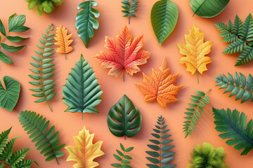 Colorful Various Leaves on a Pastel Background, Nature and Botanical Concept  
