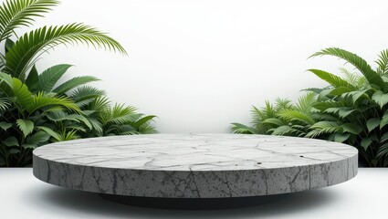 Round Concrete Display Platform, Tropical Plants