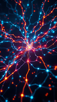 Cyber Technology Web: Futuristic Network of Glowing Strands and Interconnected Circuits