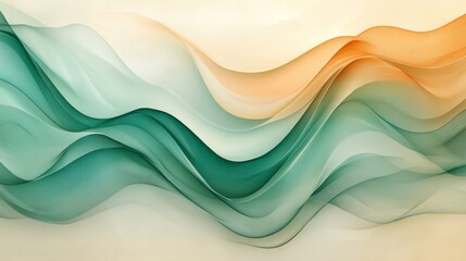 Fototapeta premium Abstract waves of teal orange and yellow colors blend together gracefully