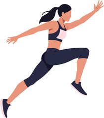Dynamic female athlete in motion, showcasing strength and agility, minimal flat design, vibrant colors, energetic pose, perfect for fitness themes, vector illustration