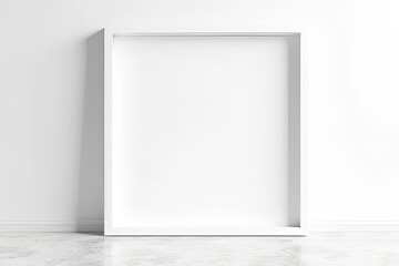 Empty White Picture Frame Mockup Against White Wall