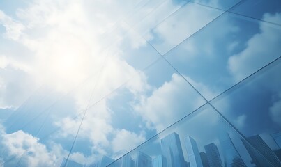 A stunning city skyline reflected in a large glass structure, perfect for architectural and urban imagery.