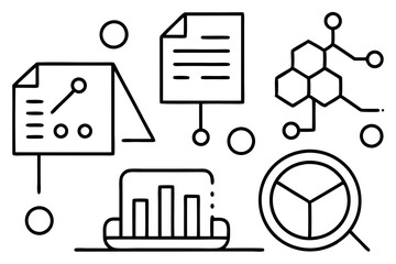 Abstract Outline Icons for Data, Analytics, and Digital Concepts

