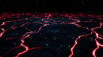 Vibrant Red Lightning Strikes Across Dark Surface in Space Environment