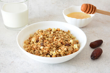 crunchy Granola with Honey and some dried dates